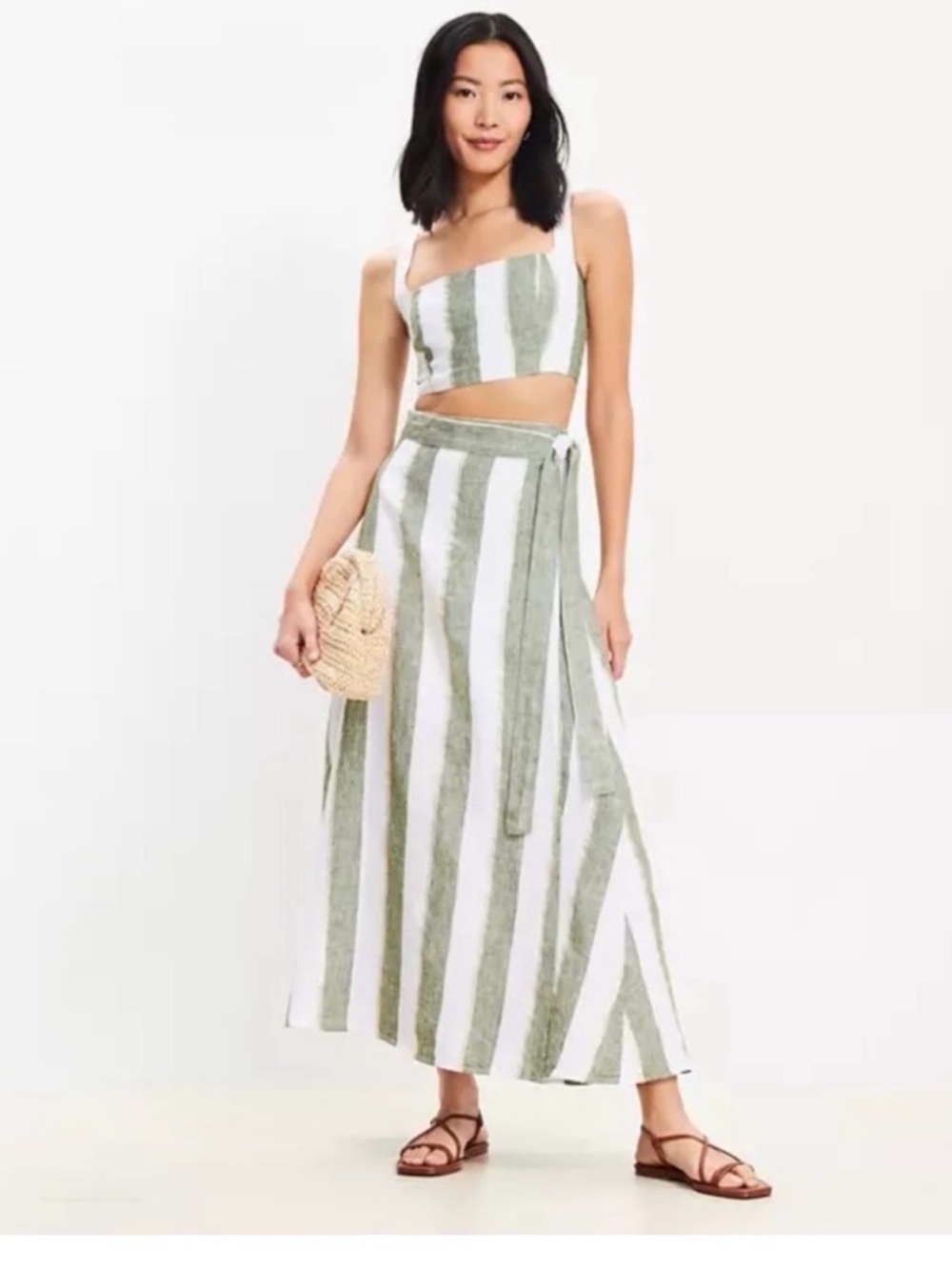 Loft Beach Striped Linen Wrap Maxi Skirt